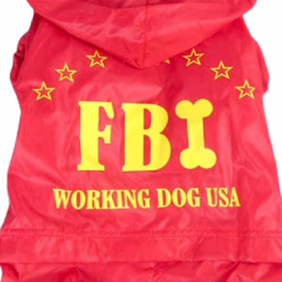 NEW Dog Raincoat S/M RED FBI Bone Working Dog NWOT - Picture 3 of 13